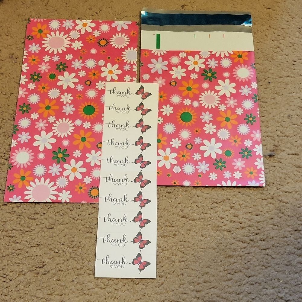 Pink Floral Mailers with Thank You Stickers